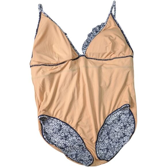 J. Crew Ruffle V Neck One Piece Swimsuit Womens 24 Valley Floral Blue Swimwear - Picture 8 of 13